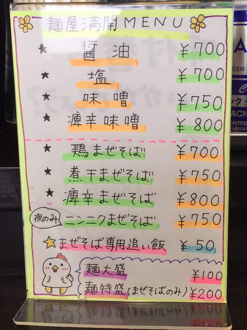 麺屋 満開 秋田市広面 メニュー