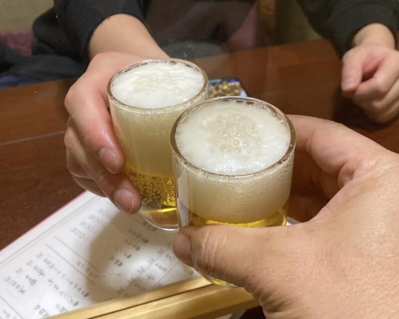Qちゃんラーメン 秋田県大仙市大曲黒瀬町 ビール 乾杯