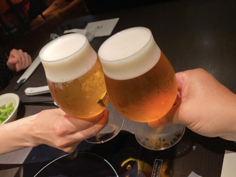 博多もつ鍋 やま中 赤坂店 福岡県福岡市中央区赤坂 生ビール 乾杯