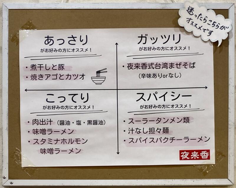 自家製麺 麺や二代目 夜来香 イエライシャン 秋田県秋田市下新城中野 メニュー