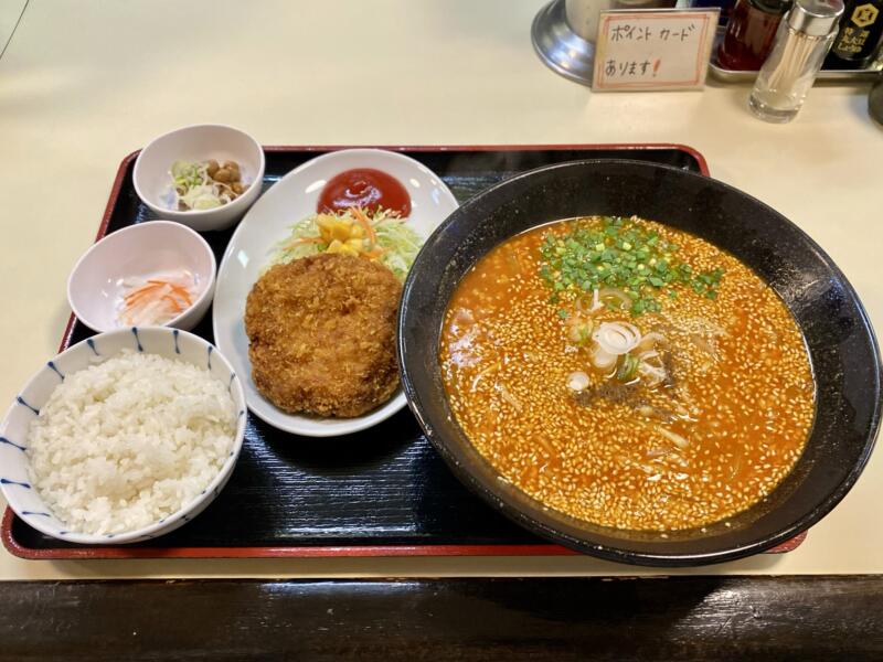 肉みそラーメン 日吉丸 福島県郡山市菜根 Aセット 元祖肉みそラーメン メンチカツ 半ライス 納豆