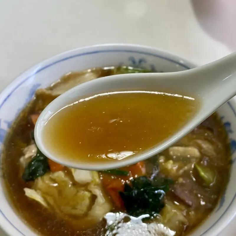 ラーメンと餃子の店 桃花苑 とうかえん 山形県飽海郡遊佐町遊佐 遊佐駅前 五目ラーメン 餡掛けラーメン スープ