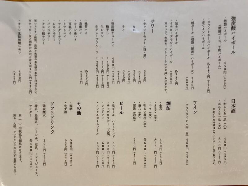 焼きとん まるいち 茨城県水戸市宮町 水戸駅前 メニュー