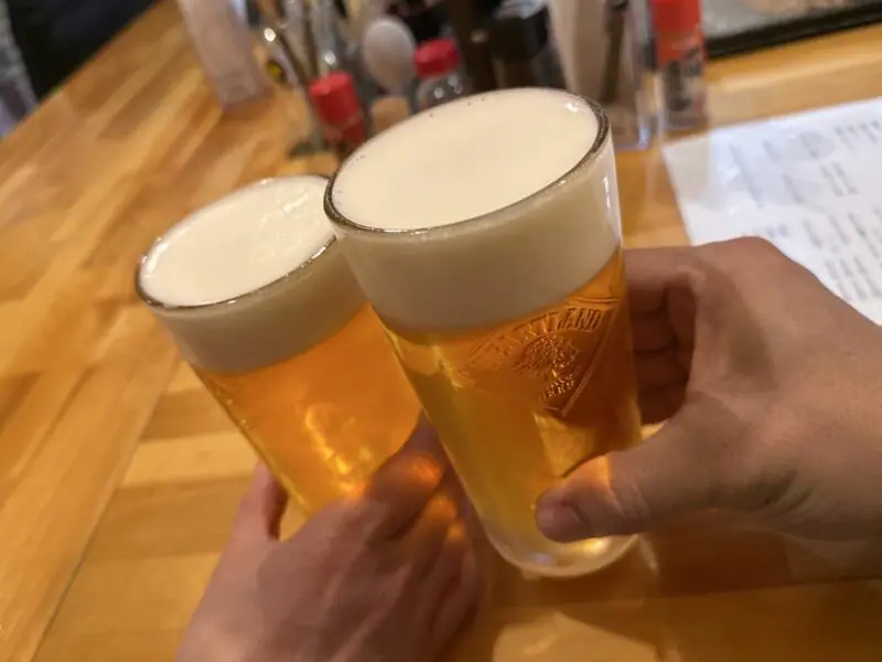 焼きとん まるいち 茨城県水戸市宮町 水戸駅前 ハートランド 生ビール 乾杯