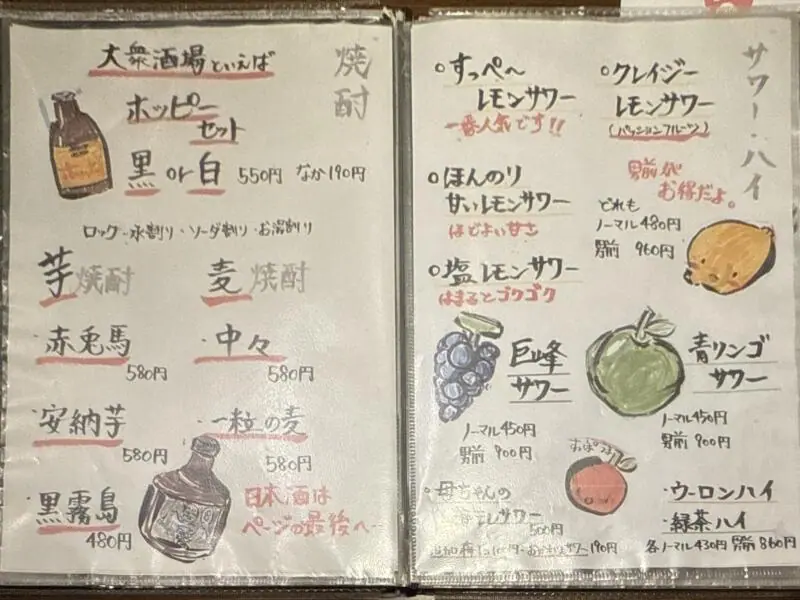 いろり酒場 たら福 文横店 宮城県仙台市青葉区一番町 文化横丁 メニュー