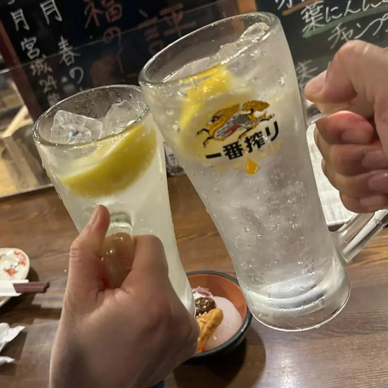 いろり酒場 たら福 文横店 宮城県仙台市青葉区一番町 文化横丁 ドライレモンサワー 乾杯