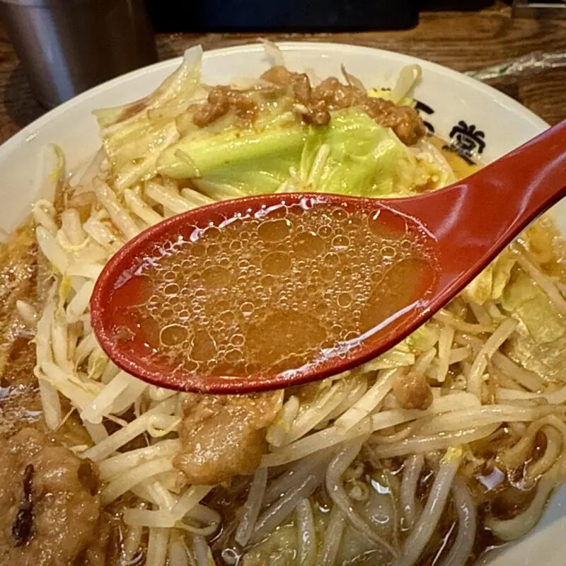 純米濃厚味噌ラーメン かぐら堂 秋田県秋田市仁井田新田 コーエーフーズ 味噌二郎 ラーメン二郎インスパイア 味噌ラーメン 野菜増し 脂増し スープ