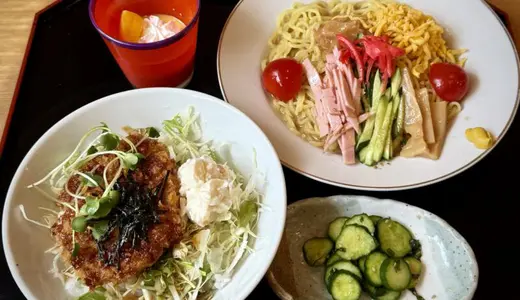 味の駅@秋田県仙北郡美郷町六郷にて冷やし中華＆ミニソースかつ丼を実食！更に漬物とデザートもセットになったお任せ定食♪