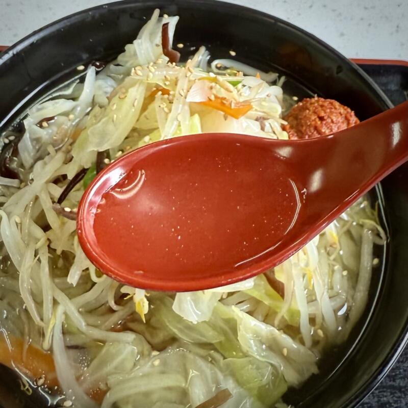 野菜たっぷりタンメンの店 大久保 岩手県宮古市崎鍬ヶ崎 辛玉のせ野菜たっぷり冷やしタンメン スープ