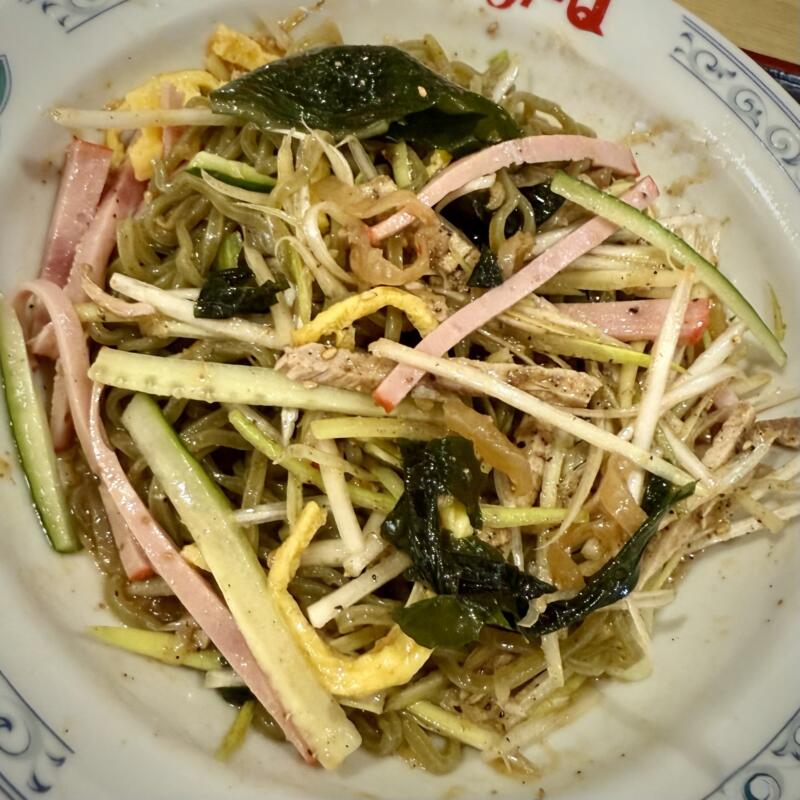 ラーメンショップ Aji-Q 乙部店 アジキュー おとべ店 パンダラーメン 岩手県盛岡市乙部 冷し南蛮 モロヘイヤ麺に変更 夏季限定メニュー 混ぜる