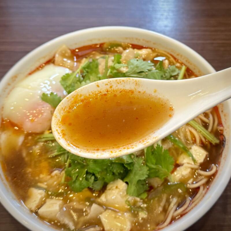 自家製麺 麺や二代目 夜来香 イエライシャン 秋田県秋田市下新城中野 追分駅 黒酢とパクチーのスーラータンメン スープ