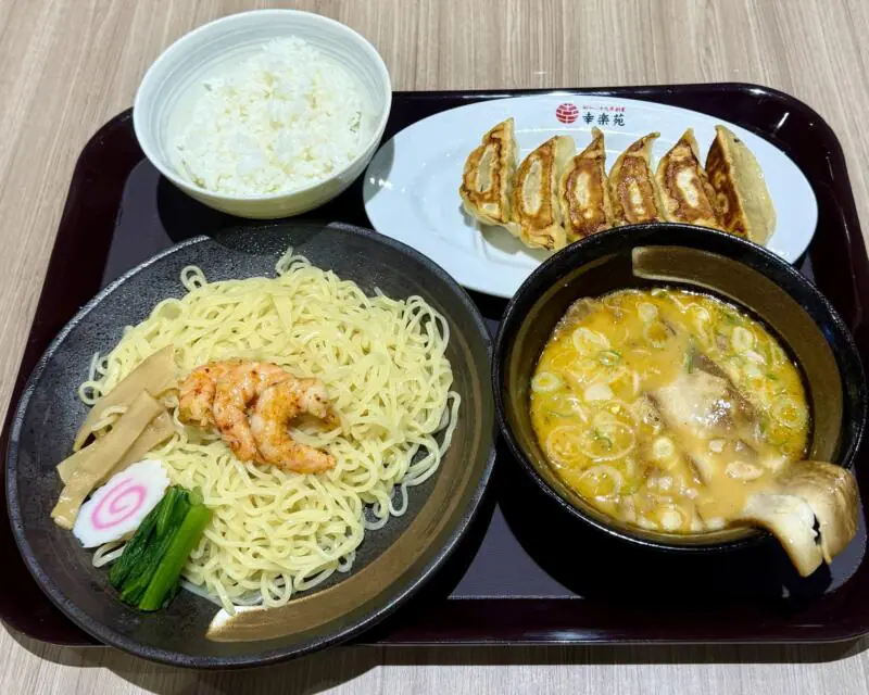 幸楽苑 イオンモール秋田店 秋田県秋田市御所野 イオンモール秋田店3Fフードコート エビ味噌つけめん 海老味噌つけ麺 餃子ライスセット ギョーザ