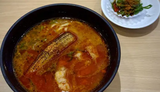 かっぱ寿司 男鹿店＠秋田県男鹿市船越にて鬼金棒監修・カラシビ味噌ら一麺(3辛)＋追い込みラー油をオーダー！東京神田の名店が手掛ける本格ラーメンシリーズ第35弾♪