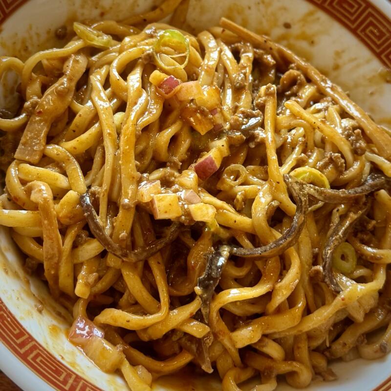 麺や 渚 なぎさ 秋田県南秋田郡五城目町鵜ノ木 五城目バスターミナル 八郎潟駅 汁無し担々麺 混ぜる