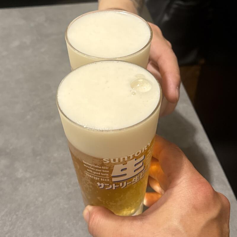 麺酒飯 よるあお Ramen Ao ラーメンアオの夜の部営業 秋田県秋田市川尻御休町 川尻大川町 羽後牛島駅 生ビール 乾杯