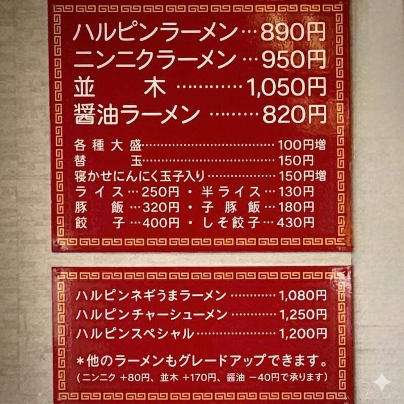 ハルピンラーメン諏訪本店 長野県諏訪市四賀 茅野駅 メニュー