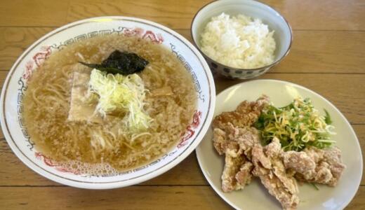 ラーメン食堂ホームラン＠宮城県大崎市にて醤油中華そば＆とり唐揚げ定食をオーダー！小・中・大から選べるご飯＋オカズ各種をラーメン類に300円〜追加すれば食べれる満足度爆上がりなお得セット♪