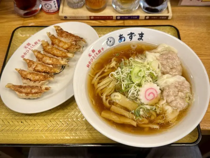 元祖仙台ひとくち餃子 あずま 一番町店 宮城県仙台市青葉区一番町 広瀬通一番町 青葉通一番町駅 勾当台公園駅 ワンタン麺餃子セット 雲呑麺 醤油ラーメン