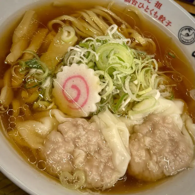 元祖仙台ひとくち餃子 あずま 一番町店 宮城県仙台市青葉区一番町 広瀬通一番町 青葉通一番町駅 勾当台公園駅 ワンタン麺餃子セット 雲呑麺 醤油ラーメン 具