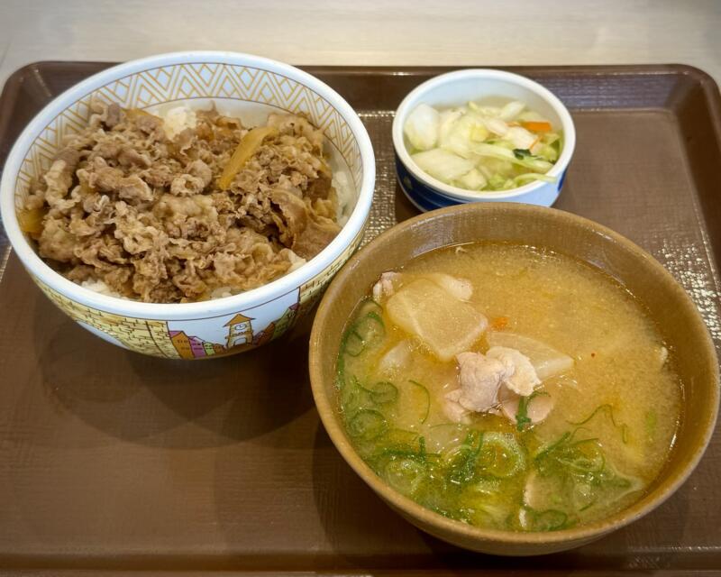 すき家 秋田泉店 秋田県秋田市泉中央 マツダ前 泉外旭川駅 とん汁みそらーめん 豚汁味噌ラーメン 牛丼おしんこセット